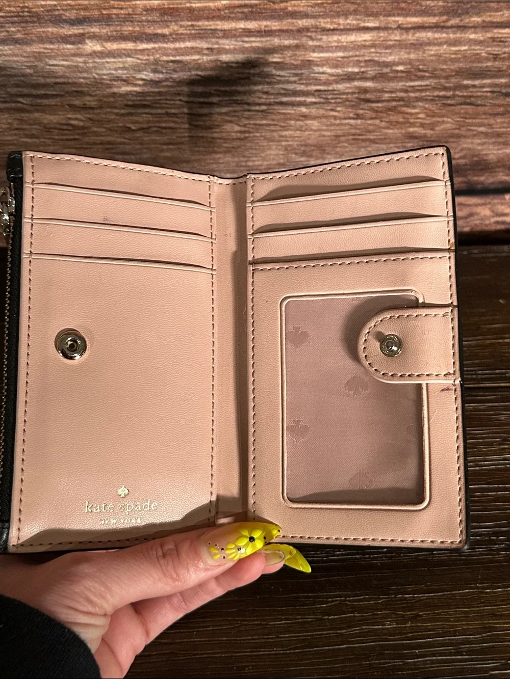 kate spade Black Leather Hayes Street Mikey Bow Tassel Zip Card Wallet